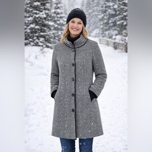 Cocogio Italy Black & White Herringbone Sweater Jacket Made in Italy Sz Medium